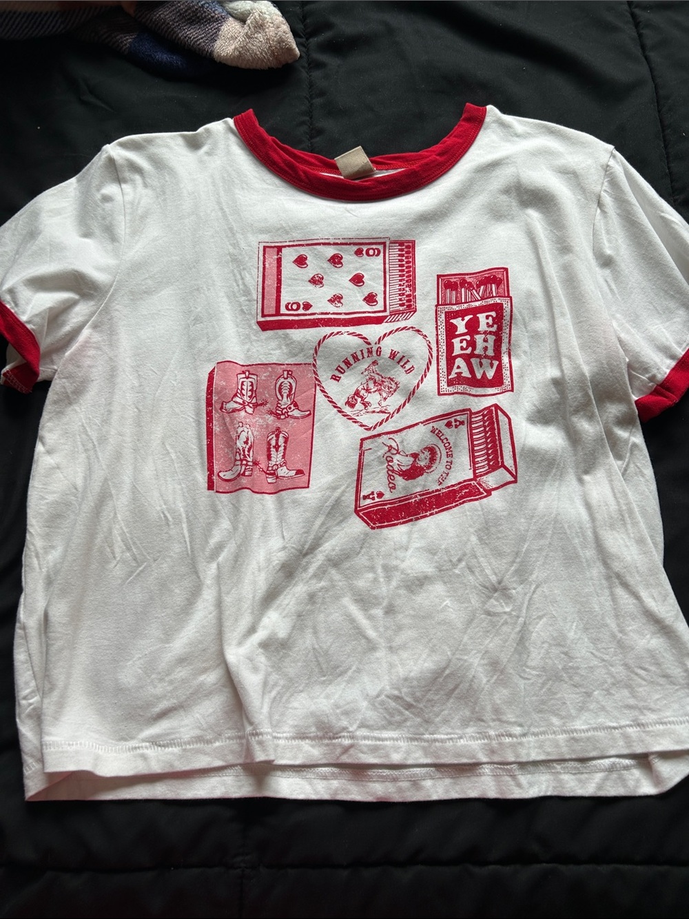 Women’s White & Red Graphic Ringer Tee - 'Yeehaw' Western Print
